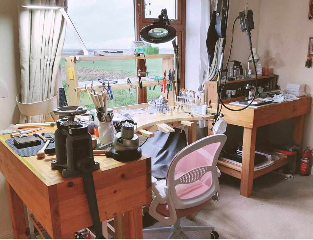 Jewellery workbench where each piece is handcrafted in my Lincolnshire studio
