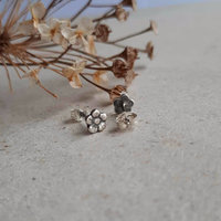 Minimalist Silver Floral Stud Earrings for Second Hole Piercing, Artisan Made by The Tiny Tree Frog Jewellery