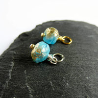 Aqua Blue and Gold Czech Glass Rondelle Charm ~ Handmade by The Tiny Tree Frog Jewellery