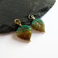 Blue and Green Czech Glass Leaf Charm ~ Handmade by The Tiny Tree Frog Jewellery