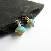 Aqua Blue and Gold Czech Glass Rondelle Charm ~ Handmade by The Tiny Tree Frog Jewellery