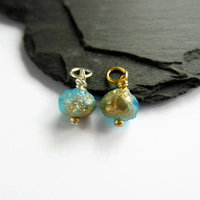 Aqua Blue and Gold Czech Glass Rondelle Charm ~ Handmade by The Tiny Tree Frog Jewellery