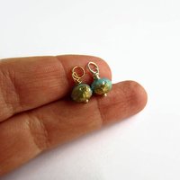 Aqua Blue and Gold Czech Glass Rondelle Charm ~ Handmade by The Tiny Tree Frog Jewellery