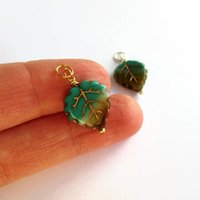 Blue and Green Czech Glass Leaf Charm ~ Handmade by The Tiny Tree Frog Jewellery