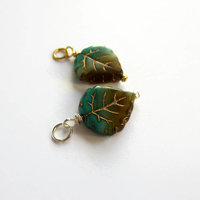 Blue and Green Czech Glass Leaf Charm ~ Handmade by The Tiny Tree Frog Jewellery