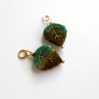 Blue and Green Czech Glass Leaf Charm ~ Handmade by The Tiny Tree Frog Jewellery