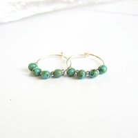 Turquoise Blue Czech Glass Beaded Silver Hoop Earrings ~ 925 Sterling Silver ~ Handmade by The Tiny Tree Frog Jewellery