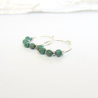 Turquoise Blue Czech Glass Beaded Silver Hoop Earrings ~ 925 Sterling Silver ~ Handmade by The Tiny Tree Frog Jewellery