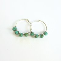Turquoise Blue Czech Glass Beaded Silver Hoop Earrings ~ 925 Sterling Silver ~ Handmade by The Tiny Tree Frog Jewellery