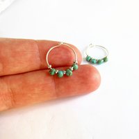 Turquoise Blue Czech Glass Beaded Silver Hoop Earrings ~ 925 Sterling Silver ~ Handmade by The Tiny Tree Frog Jewellery