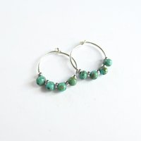 Turquoise Blue Czech Glass Beaded Silver Hoop Earrings ~ 925 Sterling Silver ~ Handmade by The Tiny Tree Frog Jewellery