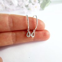 Sterling Silver Aquamarine Gemstone Teardrop Hoop Earrings ~ March Birthstone ~ Handmade by The Tiny Tree Frog Jewellery