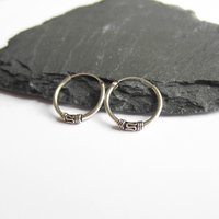 Pair of 14mm 925 Sterling Silver Bali Style Hoop Earrings ~ The Tiny Tree Frog Jewellery