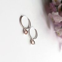 Sterling Silver Rose Quartz Gemstone Teardrop Hoop Earrings ~ Handmade by The Tiny Tree Frog Jewellery