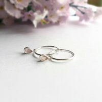 Sterling Silver Rose Quartz Gemstone Teardrop Hoop Earrings ~ Handmade by The Tiny Tree Frog Jewellery