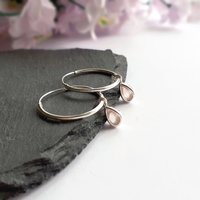 Sterling Silver Rose Quartz Gemstone Teardrop Hoop Earrings ~ Handmade by The Tiny Tree Frog Jewellery
