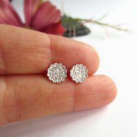 Fine Silver and Sterling Silver Dahlia Flower Stud Earrings ~ Handmade by The Tiny Tree Frog Jewellery