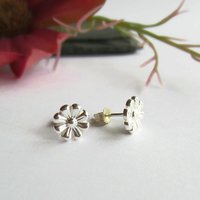 Fine Silver Daisy Stud Earrings ~ April Birth Flower ~ Handmade by The Tiny Tree Frog Jewellery