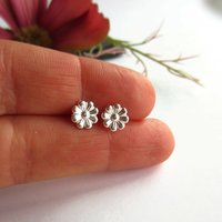 Fine Silver Daisy Stud Earrings ~ April Birth Flower ~ Handmade by The Tiny Tree Frog Jewellery