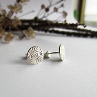 Fine Silver and Sterling Silver Spiral Pattern Textured Stud Earrings ~ Handmade by The Tiny Tree Frog Jewellery