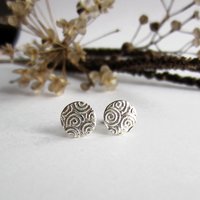 Fine Silver and Sterling Silver Spiral Pattern Textured Stud Earrings ~ Handmade by The Tiny Tree Frog Jewellery