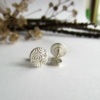 Fine Silver and Sterling Silver Spiral Pattern Textured Stud Earrings ~ Handmade by The Tiny Tree Frog Jewellery