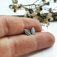 Oxidised Sterling Silver Leaf Earrings ~ Handmade by The Tiny Tree Frog Jewellery