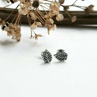 Oxidised Sterling Silver Leaf Earrings ~ Handmade by The Tiny Tree Frog Jewellery