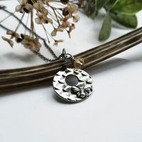 Oxidised Fine Silver Bee Necklace with Citrine Gemstone Charm ~ November Birthstone ~ Handmade by The Tiny Tree Frog Jewellery