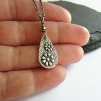 Oxidised Fine Silver Daisy Necklace - April Birth Flower ~ Handmade by The Tiny Tree Frog Jewellery