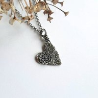 Oxidised Fine Silver Heart Shaped Flower Necklace ~ Handmade by The Tiny Tree Frog Jewellery