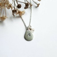 Silver Paw Print Teardrop Necklace with Rose Quartz Charm ~ Handmade by The Tiny Tree Frog Jewellery