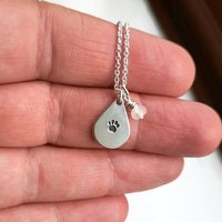 Silver Paw Print Teardrop Necklace with Rose Quartz Charm ~ Handmade by The Tiny Tree Frog Jewellery