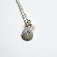 Silver Paw Print Teardrop Necklace with Rose Quartz Charm ~ Handmade by The Tiny Tree Frog Jewellery