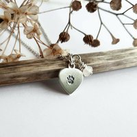 Silver Paw Print Heart Necklace with Rose Quartz Charm ~ Handmade by The Tiny Tree Frog Jewellery