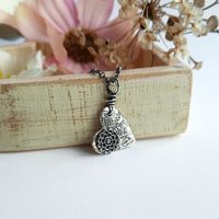 Oxidised Fine Silver Heart Shaped Flower Necklace ~ Handmade by The Tiny Tree Frog Jewellery