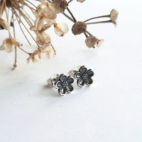 Oxidised Fine Silver Forget Me Not Stud Earrings ~ Handmade by The Tiny Tree Frog Jewellery