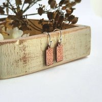Hammered and textured copper drop earrings, handmade by The Tiny Tree Frog Jewellery