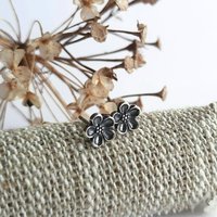 Oxidised Fine Silver Forget Me Not Stud Earrings ~ Handmade by The Tiny Tree Frog Jewellery