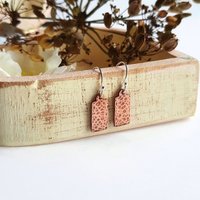 Hammered and textured copper drop earrings, handmade by The Tiny Tree Frog Jewellery