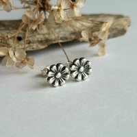 Oxidised Fine Silver Daisy Stud Earrings ~ April Birth Flower Studs ~ Handmade by The Tiny Tree Frog Jewellery