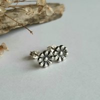 Oxidised Fine Silver Daisy Stud Earrings ~ April Birth Flower Studs ~ Handmade by The Tiny Tree Frog Jewellery