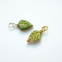 Green and Gold Czech Glass Leaf Charm ~ Handmade by The Tiny Tree Frog Jewellery