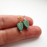 Turquoise Blue and Gold Czech Glass Leaf Charm ~ Handmade by The Tiny Tree Frog Jewellery