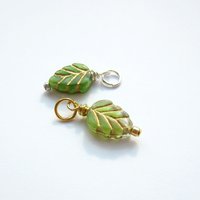 Green and Gold Czech Glass Leaf Charm ~ Handmade by The Tiny Tree Frog Jewellery