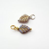 Purple and Gold Czech Glass Leaf Charm  ~ Handmade by The Tiny Tree Frog Jewellery