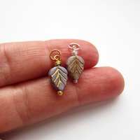 Purple and Gold Czech Glass Leaf Charm  ~ Handmade by The Tiny Tree Frog Jewellery