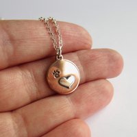 Paw Print and Heart Copper and Sterling Silver Necklace ~ Handmade by The Tiny Tree Frog Jewellery