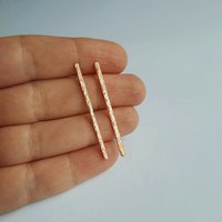 Hammered and Textured Copper and Sterling Silver Stick Earrings ~ Handmade by The Tiny Tree Frog Jewellery