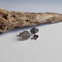 Oxidised Fine Silver and Sterling Silver Spiral Pattern Stud Earrings ~ Handmade by The Tiny Tree Frog Jewellery